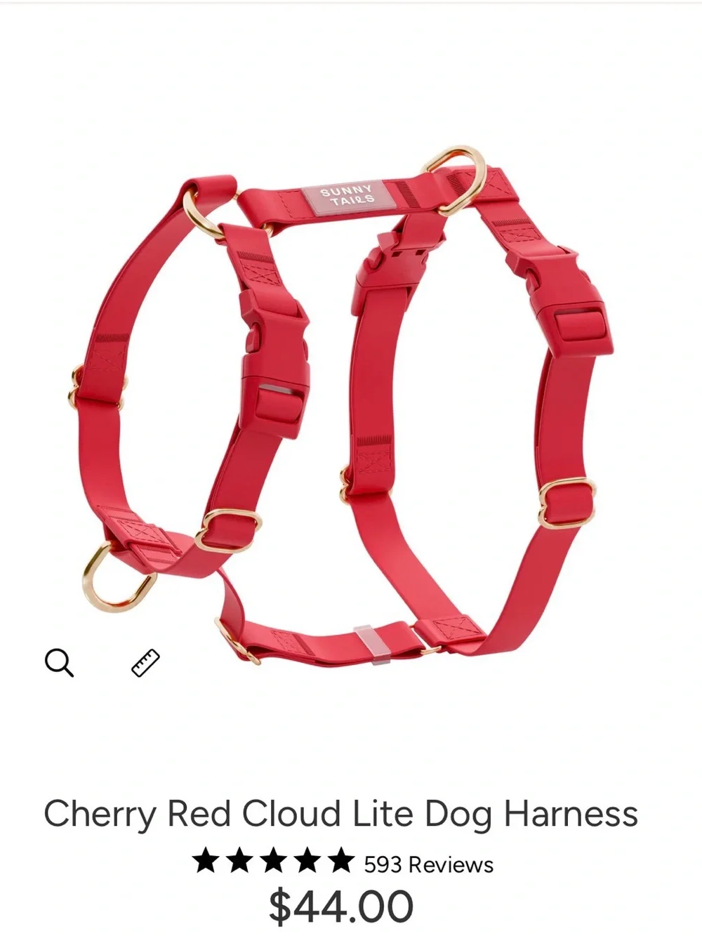 Sunny Tails Cloud Lite Waterproof Dog Harness NWT Cherry Red/ Gold